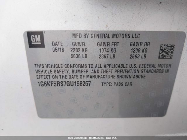 1G6KF5RS7GU158267 Cadillac Ct6 Premium Luxury