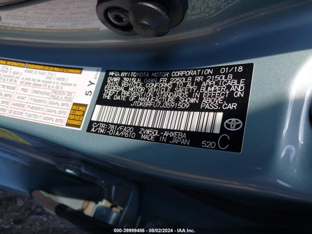 Toyota Prius Two 2018 JTDKBRFU7J3591509 Image 9