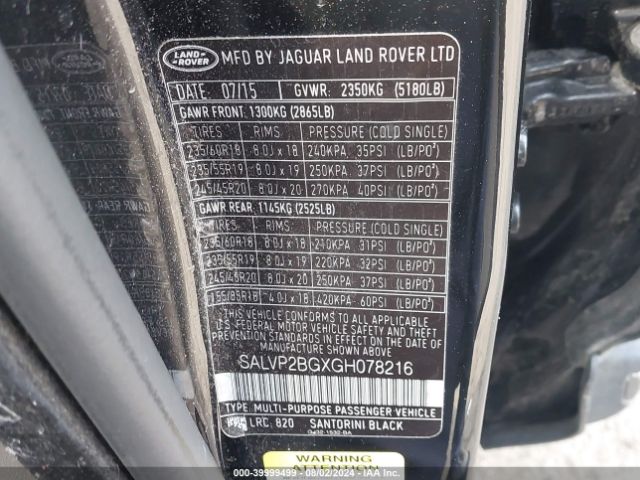 SALVP2BGXGH078216 Land Rover Range Rover Evoque Se/se Premium