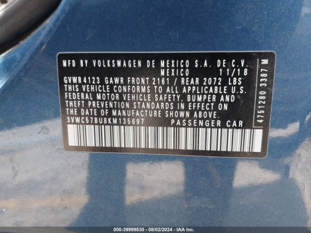 3VWC57BU8KM135697 Volkswagen Jetta 1.4t R-line/1.4t S/1.4t Se