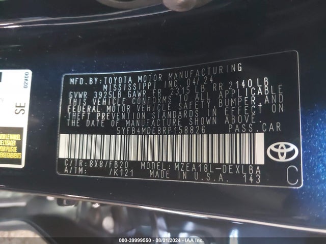 Toyota COROLLA LE 2024 5YFB4MDE8RP158826 Image 9