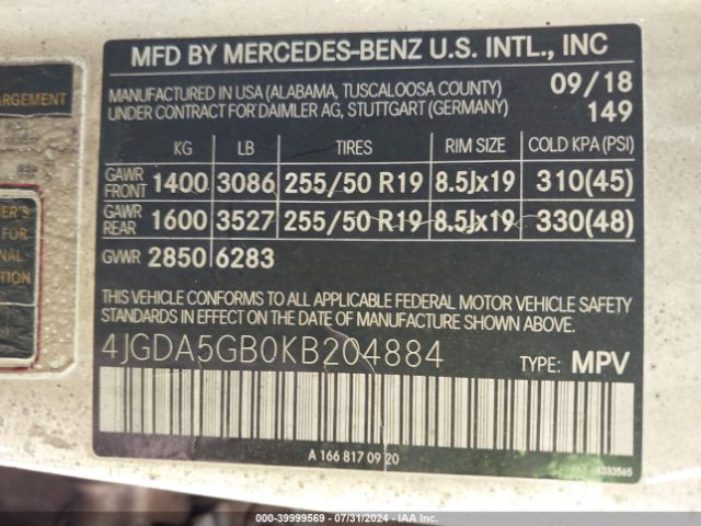 4JGDA5GB0KB204884 Mercedes-Benz Gle 400 4matic