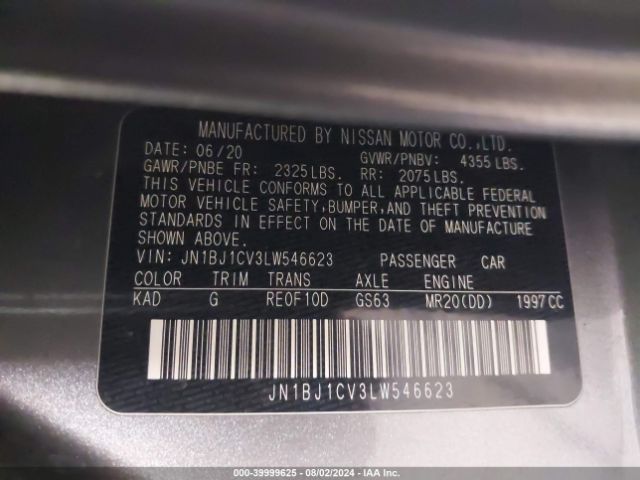 JN1BJ1CV3LW546623 Nissan Rogue Sport Sv Fwd Xtronic Cvt