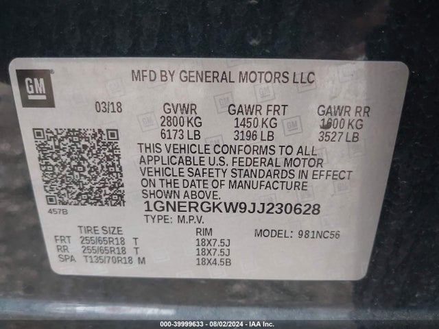Chevrolet Traverse 1lt 2018 1GNERGKW9JJ230628 Image 9