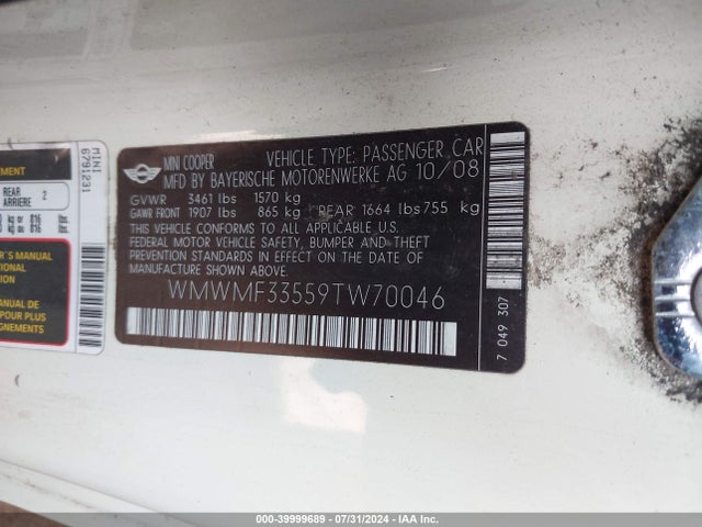 2009 MINI COOPER WMWMF33559TW70046 Photo 8