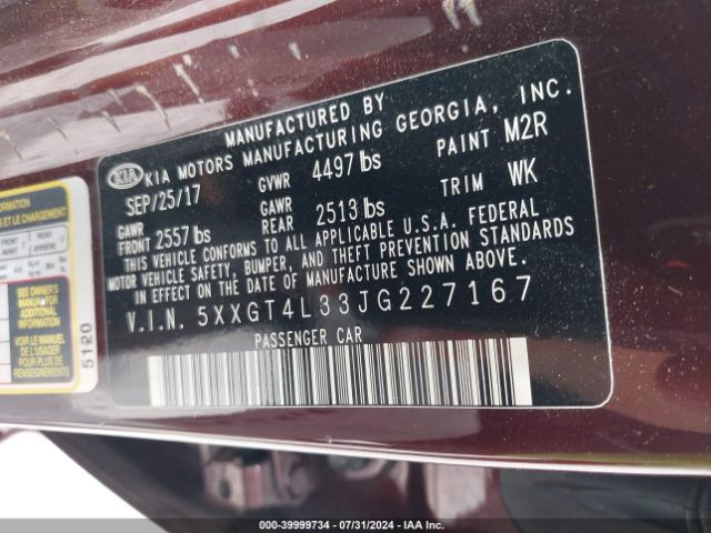 5XXGT4L33JG227167 KIA Optima Lx