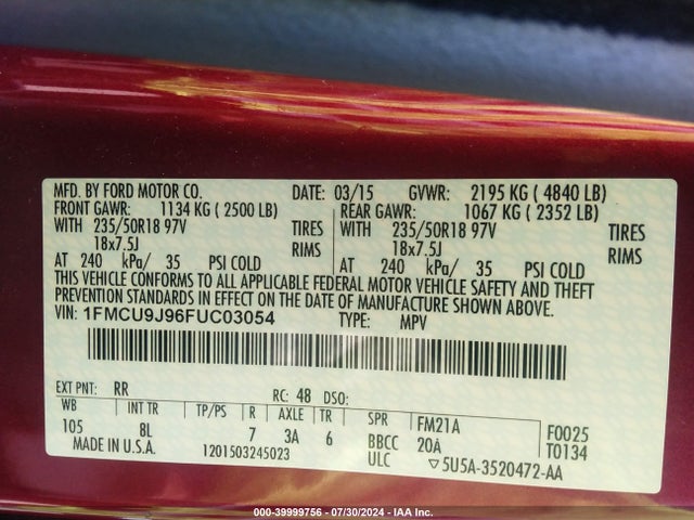 Ford Escape Titanium 2015 1FMCU9J96FUC03054 Image 9