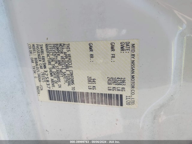 Nissan Altima S Fwd 2021 1N4BL4BV3MN325837 Image 9