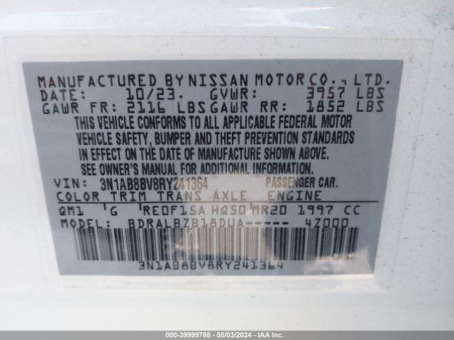 3N1AB8BV8RY241364 Nissan Sentra S Xtronic Cvt
