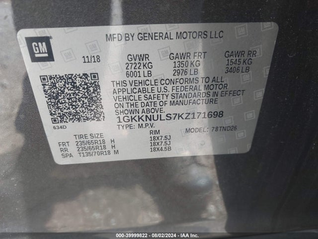 1GKKNULS7KZ171698 GMC Acadia Slt-1