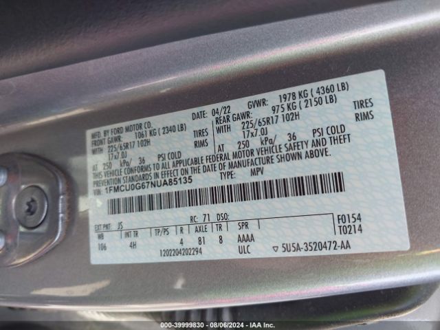 2022 FORD ESCAPE 1FMCU0G67NUA85135 Photo 8