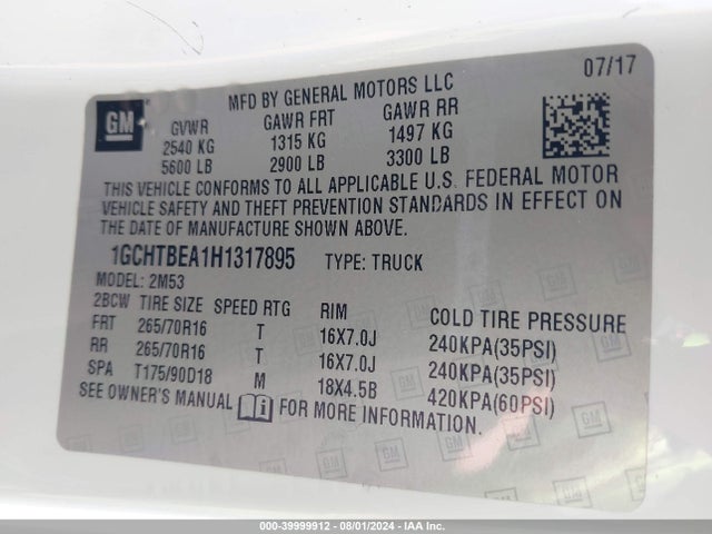 Chevrolet Colorado Wt 2017 1GCHTBEA1H1317895 Image 9