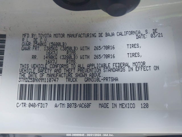 3TMDZ5BNXMM110747 Toyota Tacoma Trd Off-road