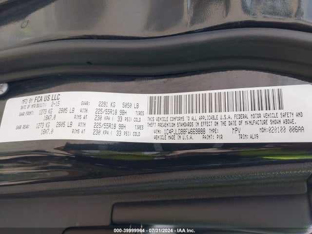 1C4PJLDB8FW669888 Jeep Cherokee Limited