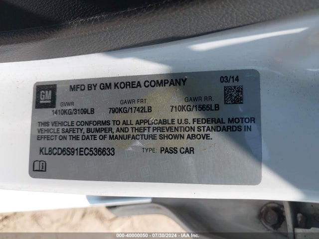 Chevrolet Spark 1lt Auto 2014 KL8CD6S91EC536633 Image 9