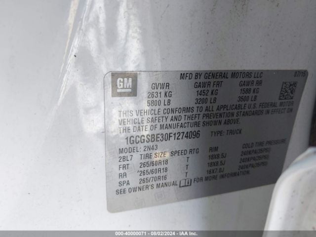 1GCGSBE30F1274096 Chevrolet Colorado Lt