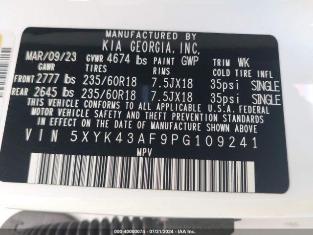 5XYK43AF9PG109241 KIA Sportage Sx