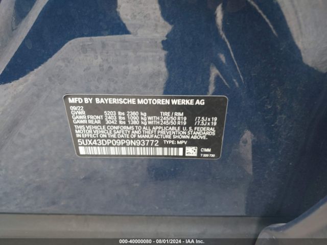 5UX43DP09P9N93772 BMW X3 Sdrive30i