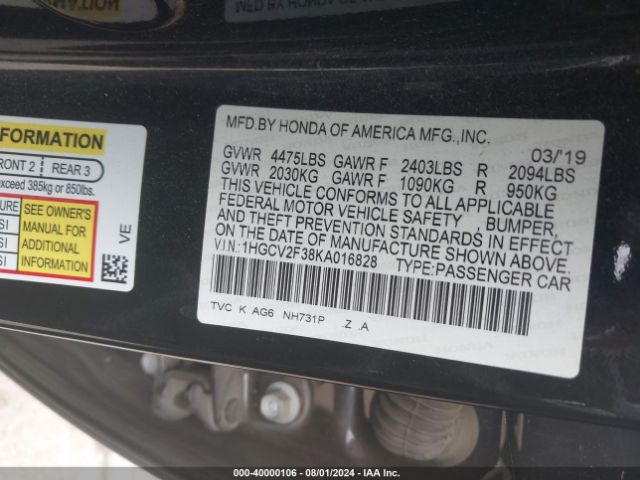 1HGCV2F38KA016828 Honda Accord Sport 2.0t