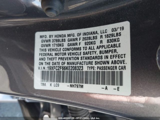 19XFC2F66KE208323 Honda Civic Lx