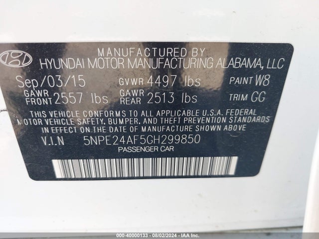 Hyundai SONATA SE 2016 5NPE24AF5GH299850 Image 9