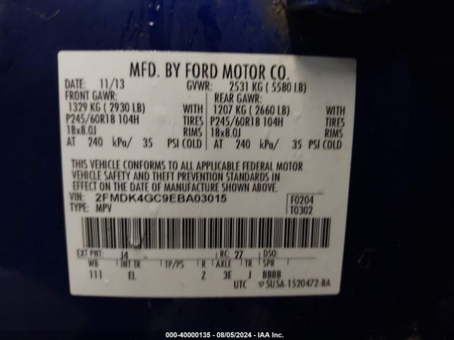 2FMDK4GC9EBA03015 Ford EDGE SE