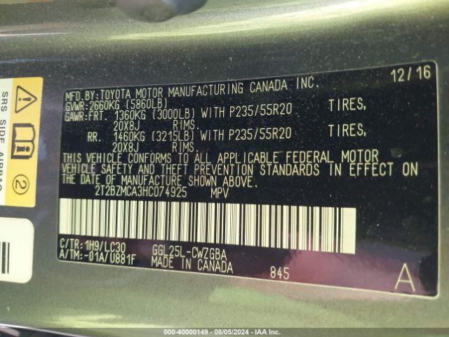 2T2BZMCA3HC074925 Lexus Rx 350 F Sport