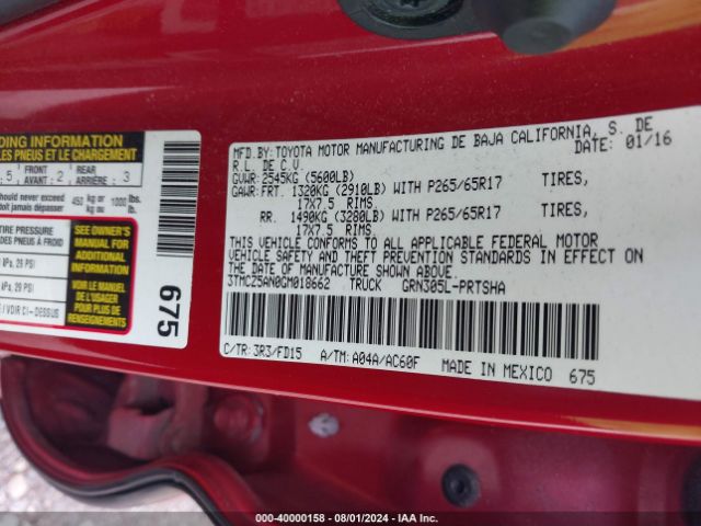 3TMCZ5AN0GM018662 Toyota Tacoma
