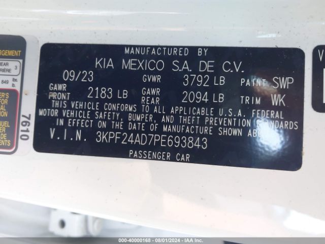 3KPF24AD7PE693843 KIA Forte Lxs