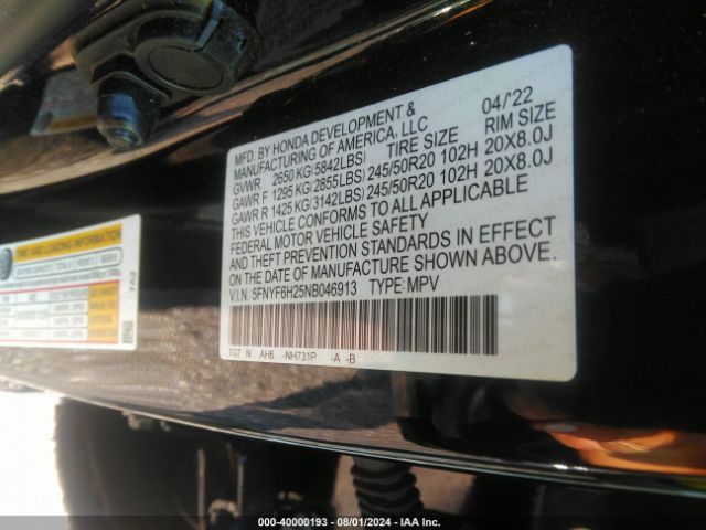 5FNYF6H25NB046913 Honda Pilot Awd Special Edition