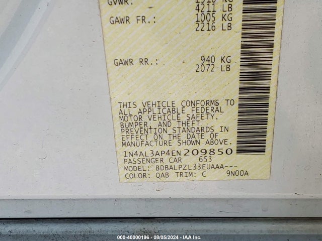 Nissan ALTIMA 2.5 2014 1N4AL3AP4EN209850 Image 9