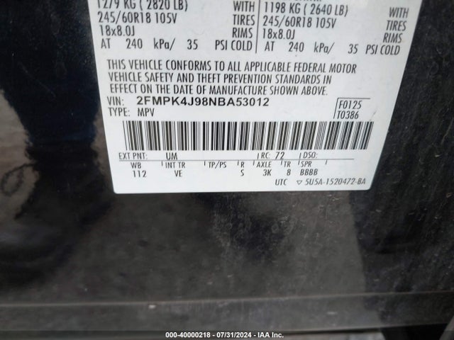 Ford EDGE SEL 2022 2FMPK4J98NBA53012 Image 9