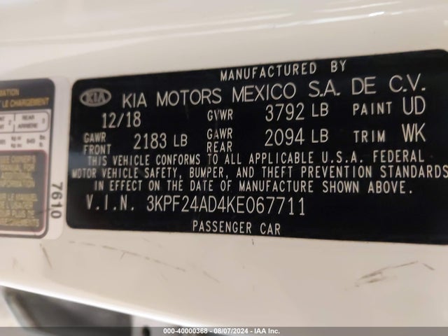 KIA Forte Lxs 2019 3KPF24AD4KE067711 Image 9