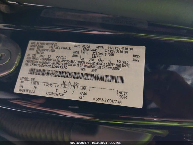 Ford ESCAPE SEL 2020 1FMCU0H60LUA91970 Image 9