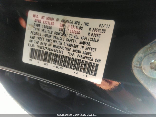 Honda Accord Ex-l 2017 1HGCR2F89HA268046 Image 9