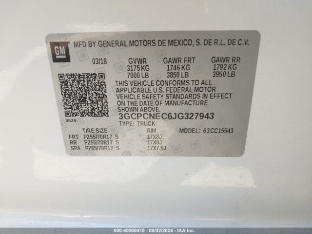 3GCPCNEC6JG327943 Chevrolet Silverado 1500 Wt