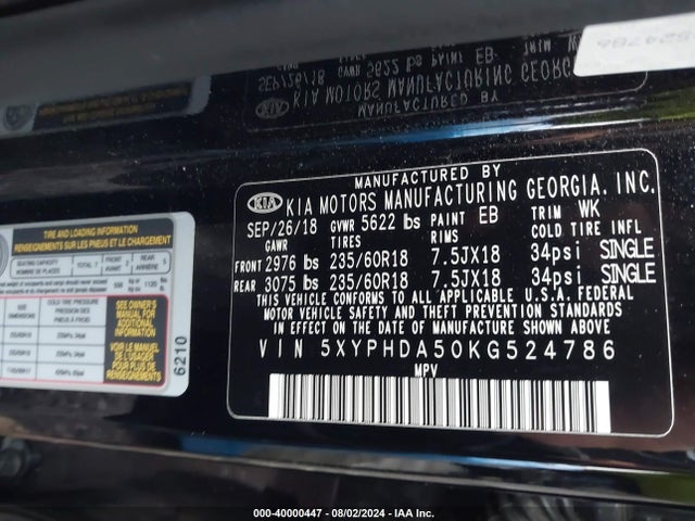 KIA Sorento 3.3l Ex 2019 5XYPHDA50KG524786 Image 9