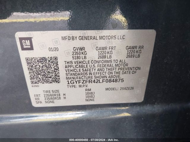 1GYFZFR42LF084875 Cadillac Xt4 Awd Sport