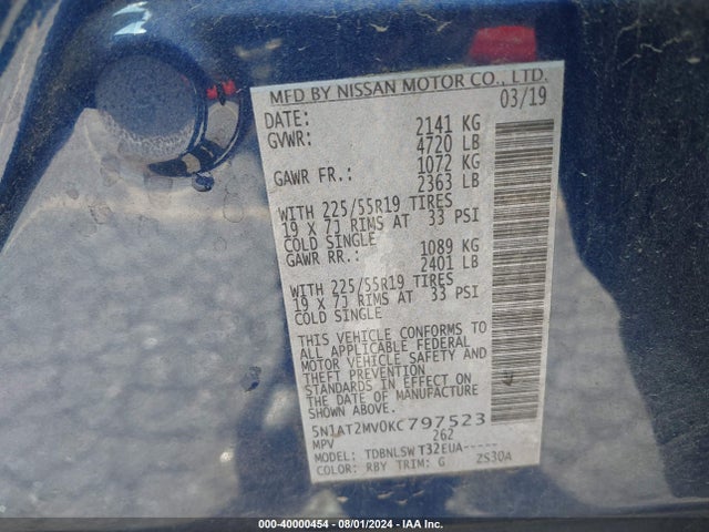 Nissan Rogue Sl 2019 5N1AT2MV0KC797523 Image 9
