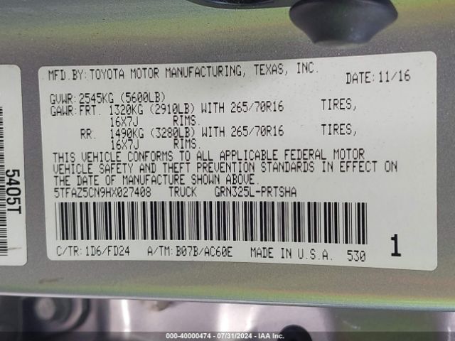 5TFAZ5CN9HX027408 Toyota Tacoma Trd Off Road