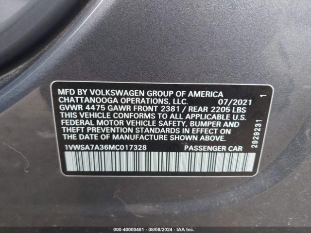 1VWSA7A36MC017328 Volkswagen Passat 2.0t Se