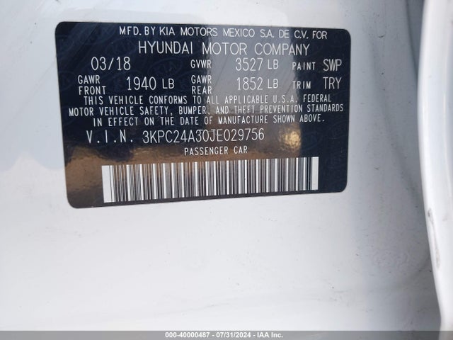 Hyundai ACCENT SE 2018 3KPC24A30JE029756 Image 9