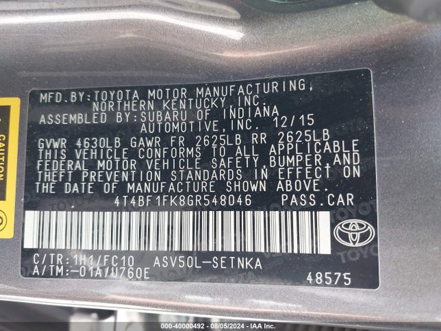 Toyota CAMRY LE 2016 4T4BF1FK8GR548046 Image 9