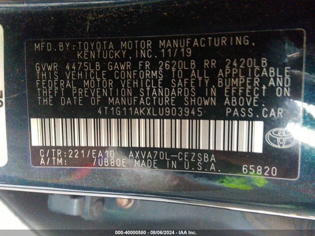 Toyota CAMRY SE 2020 4T1G11AKXLU903945 Image 9