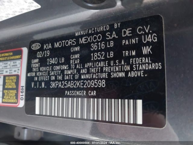 3KPA25AB2KE209598 KIA Rio 5-door S