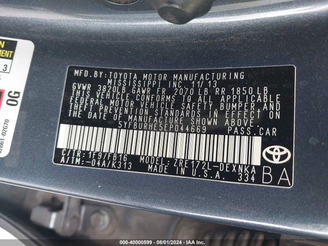 Toyota Corolla Le Plus 2014 5YFBURHE5EP044669 Image 9