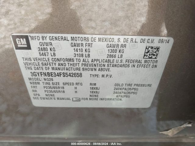 3GYFNBE34FS542658 Cadillac Srx Luxury Collection
