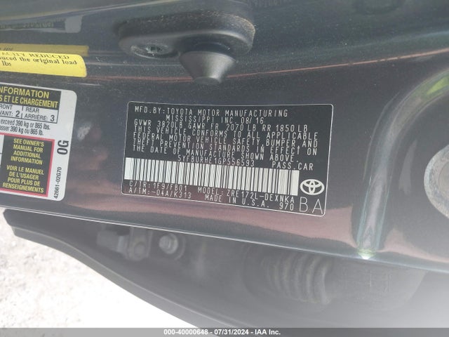 Toyota COROLLA LE 2016 5YFBURHE1GP556593 Image 9
