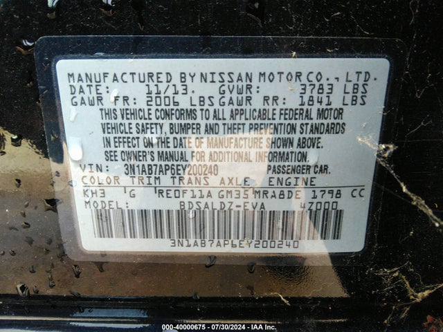 Nissan SENTRA SV 2014 3N1AB7AP6EY200240 Image 9