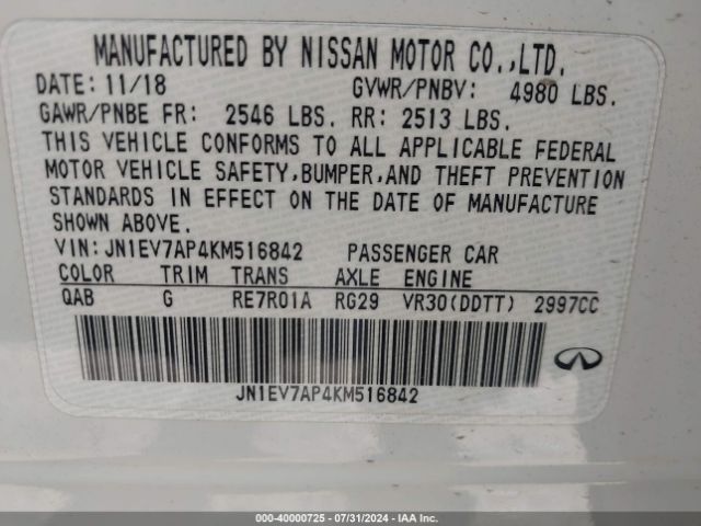 JN1EV7AP4KM516842 Infiniti Q50 3.0t Luxe